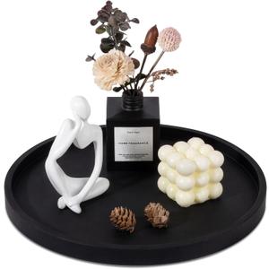 Silicone Bathroom Tray Round Vanity Tray Decorative Soap Holder Kitchen Countertop Organizer Coffee Table Decor for Candle, Perfume, Plant, 12 Inch, Black