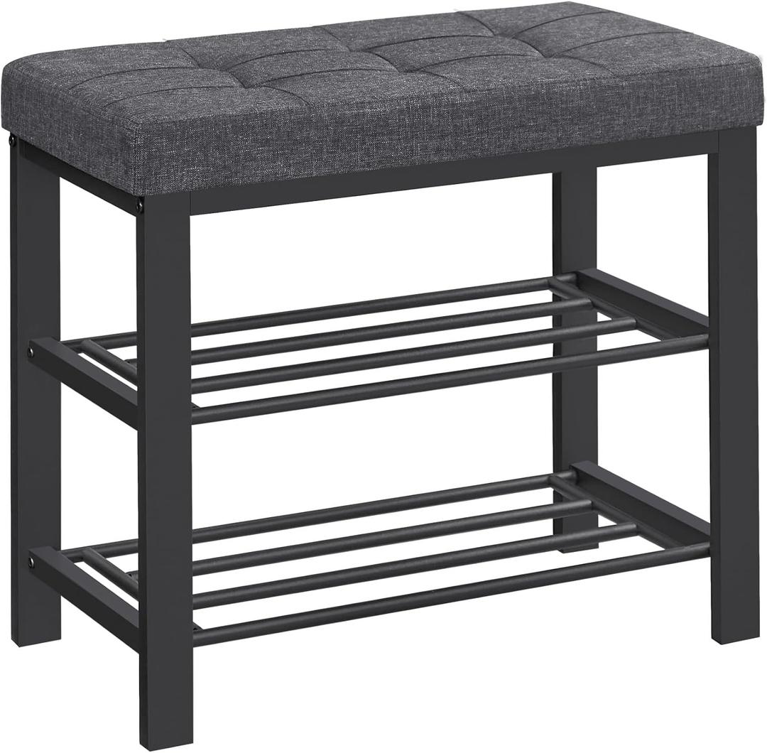 SONGMICS Shoe Bench, Storage Bench, Entryway Bench with Cushion, Shoe Shelf with Seat, Space-Saving, Modern Style, for Living Room, Bedroom, Hallway, Dark Gray and Ink Black ULBS576B33, 23.6"W