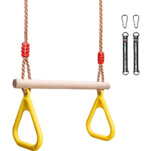 YOHOOLYO Trapeze Bar Swing Set Hanging Bar Rings for Kids 18" Wooden Swing Bar Heavy Duty Carabiner for Kids Backyard Outdoor Play