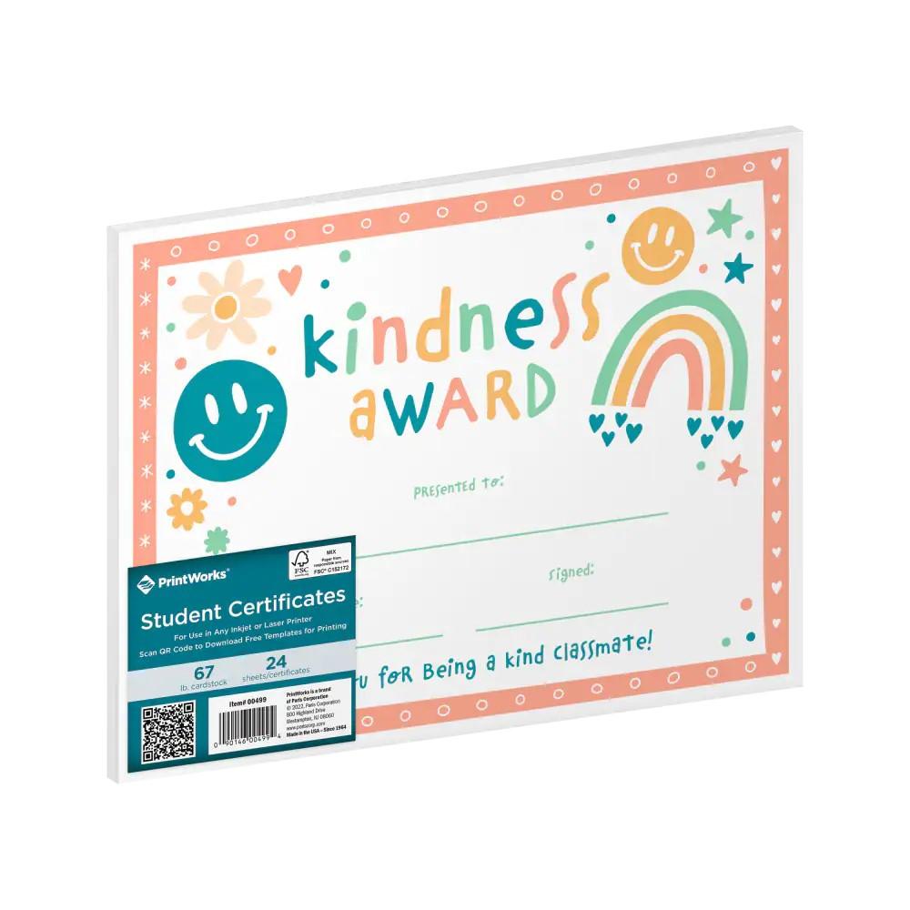 Printworks Kindness Award Certificates, 67lb, 24 Sheets, 3 Pack