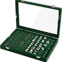 Frebeauty Ring Organizer Tray 100 Slots Ring Holder with Clear Lid Velvet Storage Box Jewelry Tray for Jewelry Store Earring Display Case for Jewelry Show Studs Box for Women(Blackish Green)