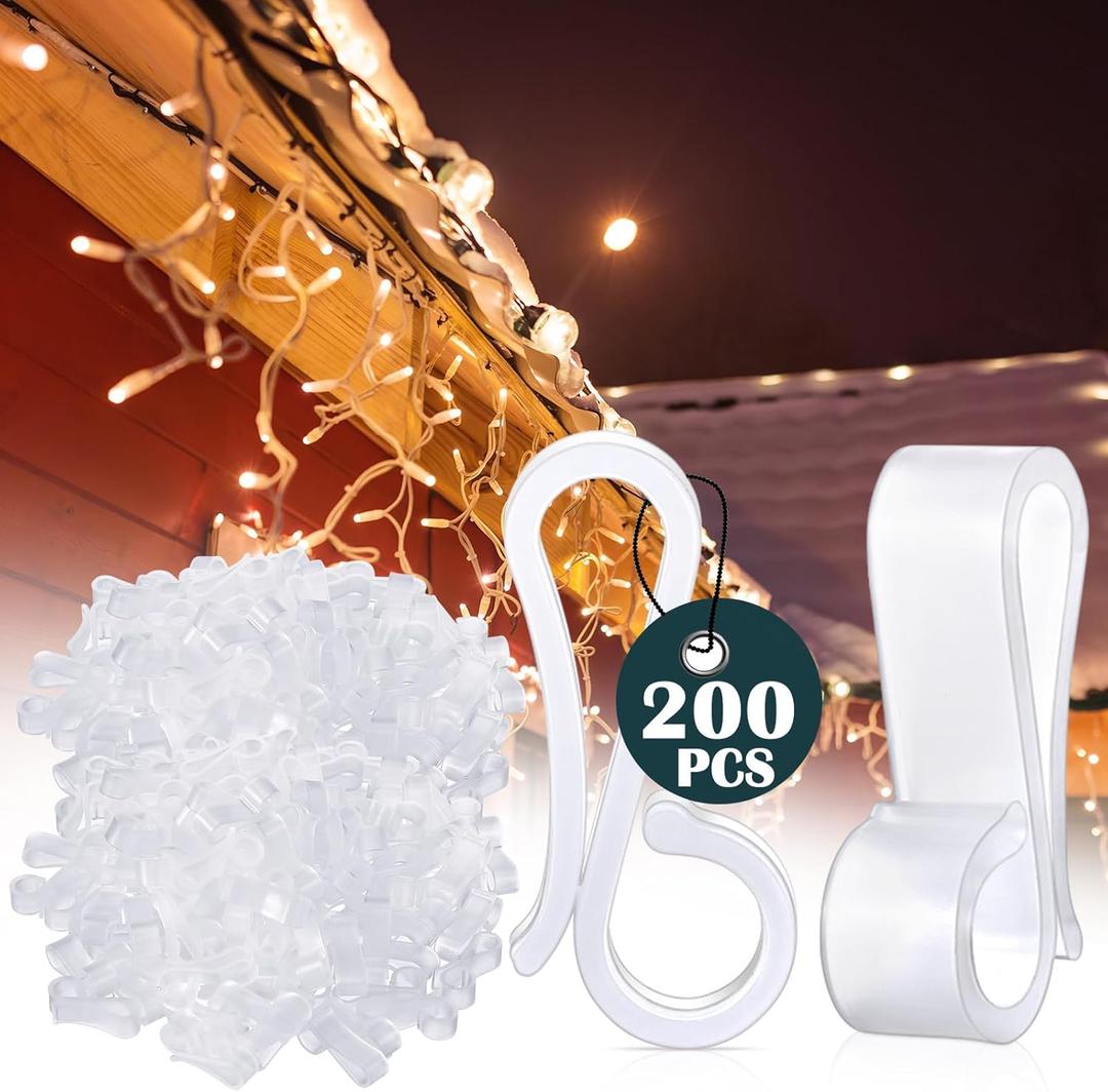 Namalu 200 Pcs Christmas Light Clips Gutter Clips for Hanging Outdoor Lights Plastic Weatherproof Gutter Hooks Hanging String Lamp Holder Mount to Shingles for Halloween Xmas Tree Decor (White)