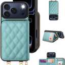 OCASE Compatible with iPhone 17 Pro Max Crossbody Wallet Case with Card Holder, PU Leather Zipper Handbag Phone Purse with RFID Blocking Kickstand Wrist Strap Lanyard 6.9 Inch, Diamond Check Green