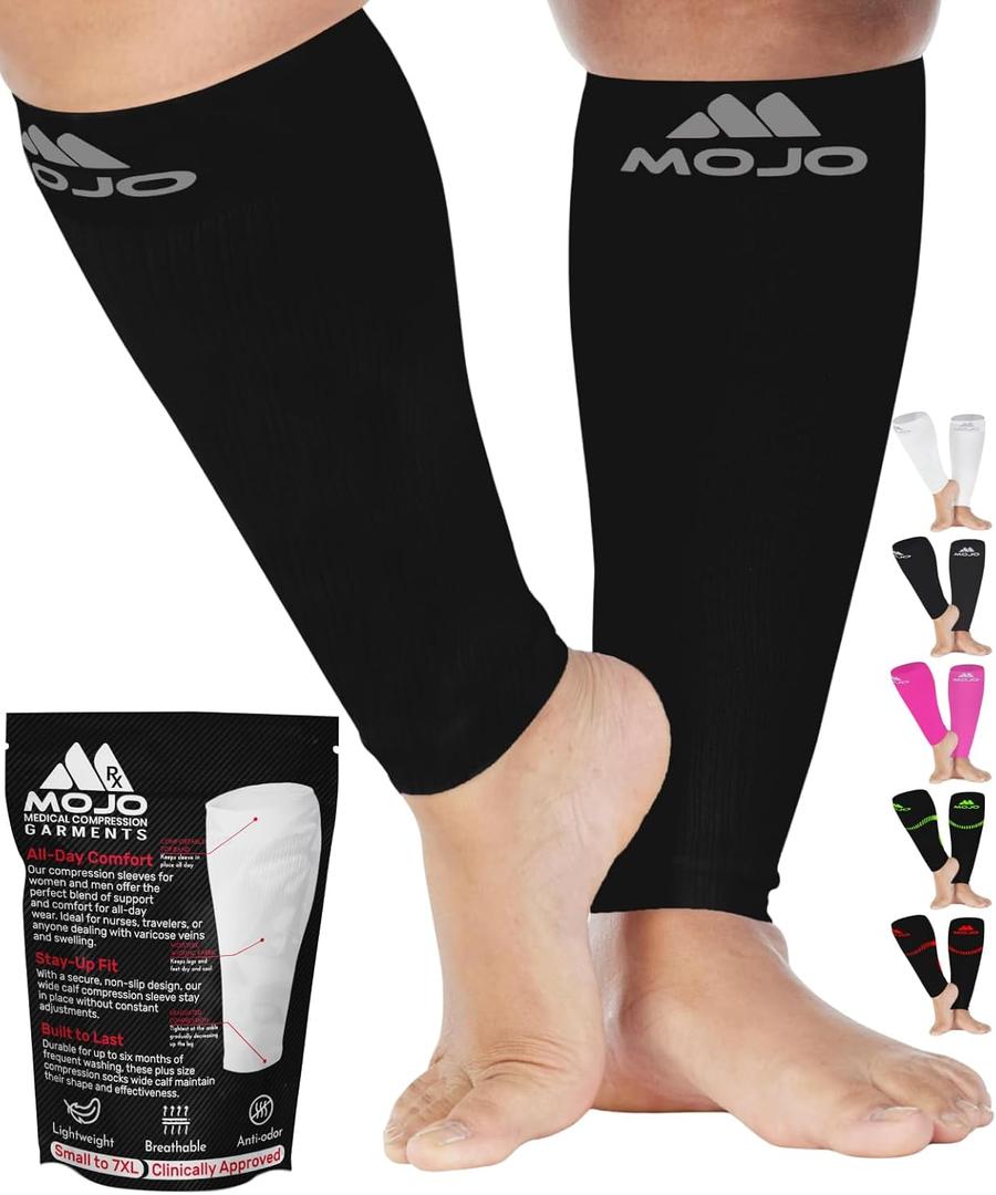 Mojo Compression Socks Footless for Women and Men 20-30mmHg - Extra Wide Plus Size Calf Sleeve - A604 (5x-large, Black)
