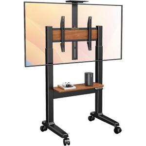 Perlegear Motorized Mobile TV Stand on Wheels for 3786 Inch TVs up to 154 lbs, Electric Height Adjustable Rolling TV Stand, VESA 200x200600x400mm, Wooden Shelf & Panel, PGTVMC26B