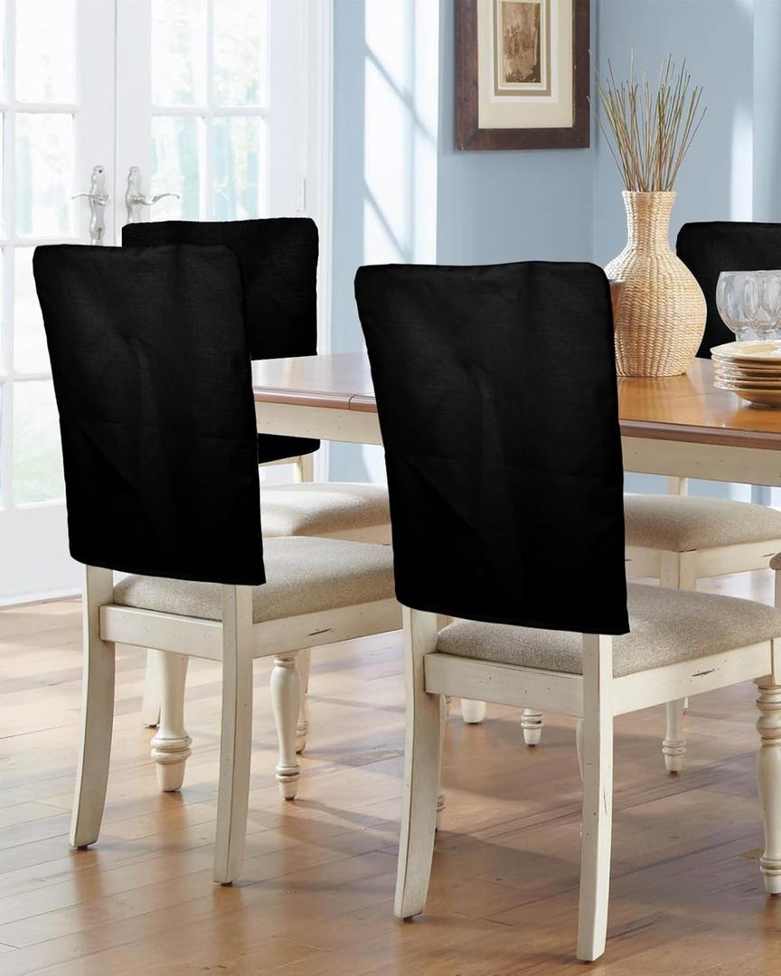 Solid Color Black Chair Back Covers for Dining Chairs 4 Pack, Washable Chair Slipcover Back Chair Protector for Wedding Party Modern Minimalism Art