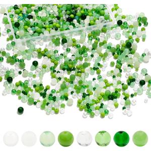 800 Pcs Green Round Glass Beads for Jewelry Making, 4mm 6mm 8mm Crystal Beads for Bracelets Jewelry Making and DIY Crafts
