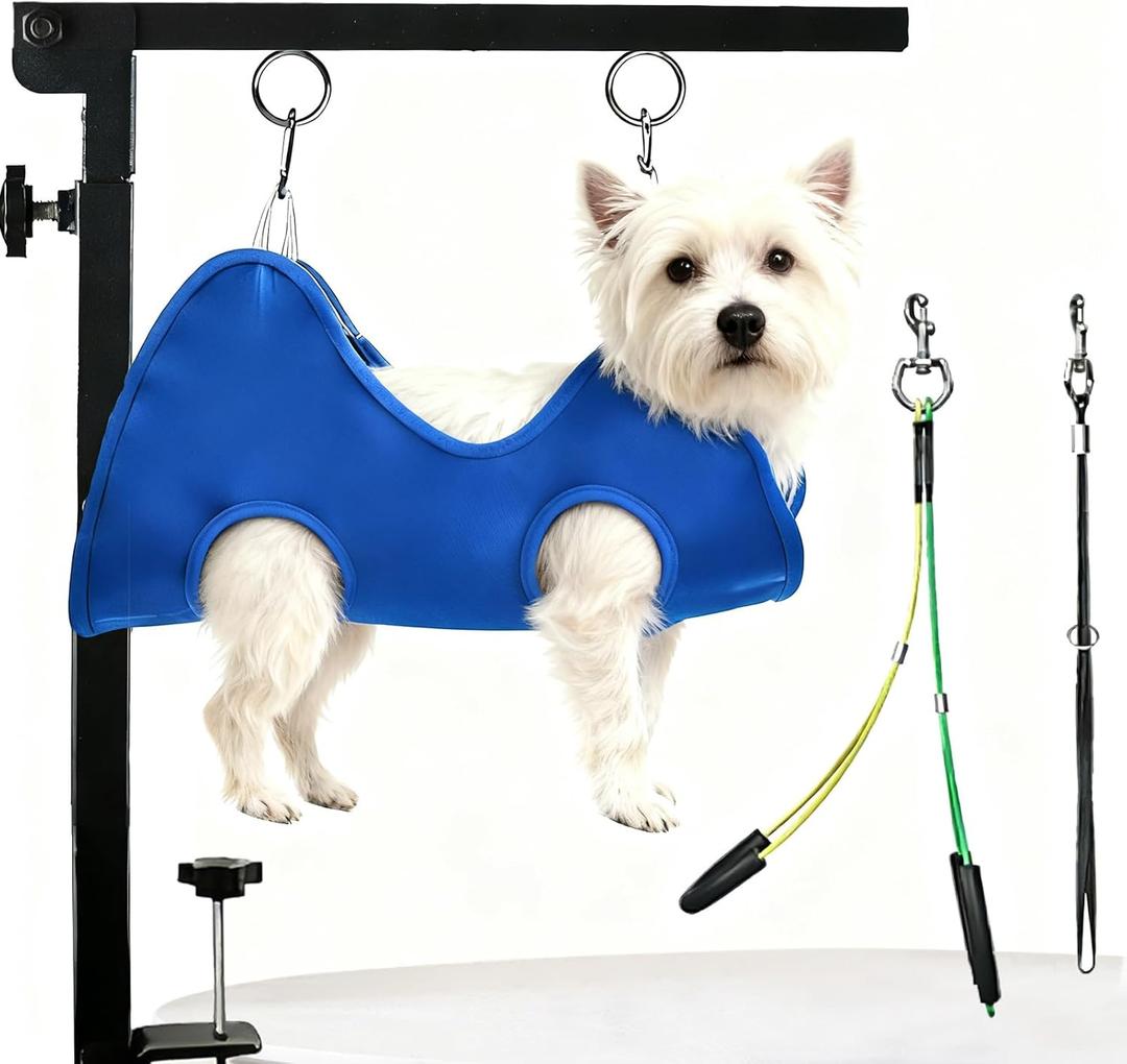 Foldable Dog Grooming Arm, Dog Grooming Table Arm with Hammock and No-Sit Holder, Grooming Restraint for Small Medium Dogs at Home or Salon
