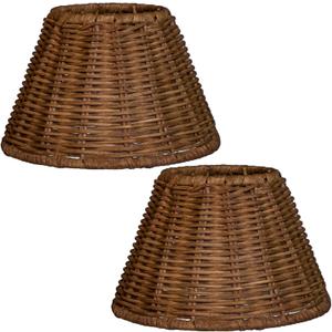 Mini Lampshades Set of 2, Natural Rattan, 3.15" Top x 6.1" Bottom x 3.9" Slant Height,Boho Lamp Shade Replacement Clip-on Traditional Shades (Deep Brown)