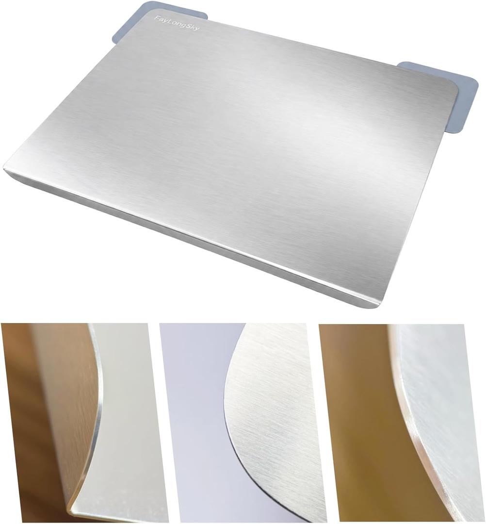 304 Stainless Steel Cutting Board with Lip, Rounded Edges No Sharp Corners, With 2 Pcs Non-Slip Mats, for Kitchen, Meat, Vegetables, Fruits, Kneading, Bread & Baking (23.6"L x 15.7"W)