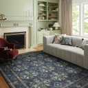 Loloi Rifle Paper Co. Courtyard Collection COU-04 Navy 2'-3" x 3'-9" Oval Accent Rug feat. CloudPile
