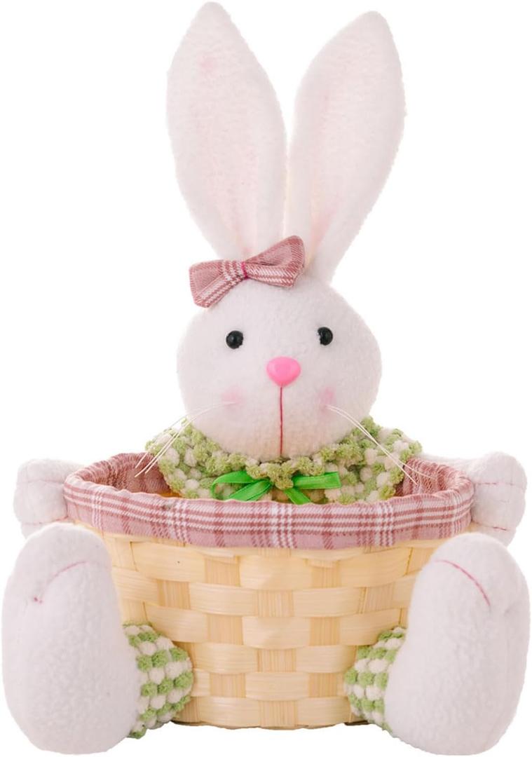 Easter Bunny Decor Candy Storage Basket, Handwoven Easter Bunny Candy Dishes Bowl，Cute Easter Eggs Container for Table Home Office Table Shelf Decor Party Wedding，Halloween and Christmas Day (pink)