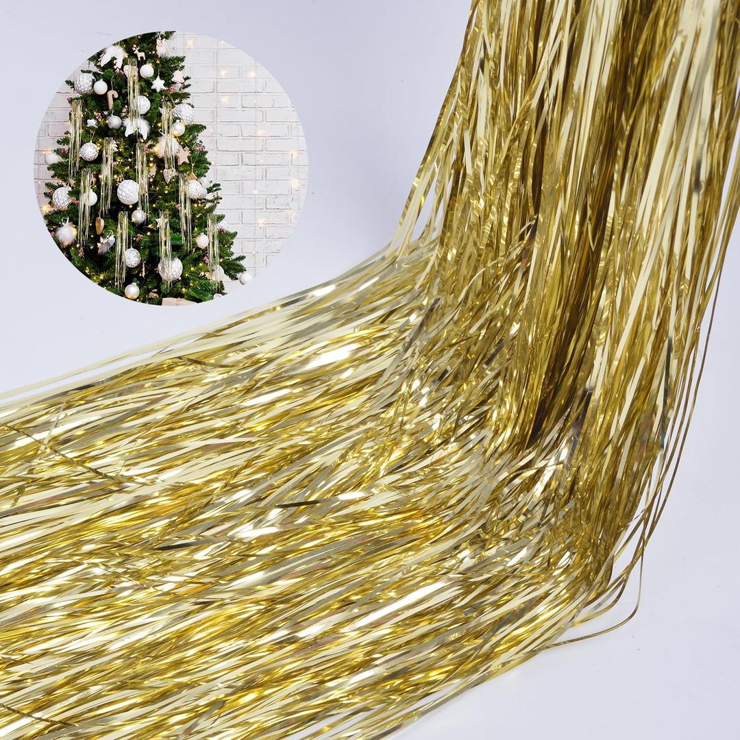 Tinsel Icicles 4000 Strands Metallic Gold Tinsel Christmas Tree Streamer Party Decoration 18 Inch Tinsel for Christmas Tree Icicles Indoor Outdoor Xmas New Year Disco Birthday Party Supplies