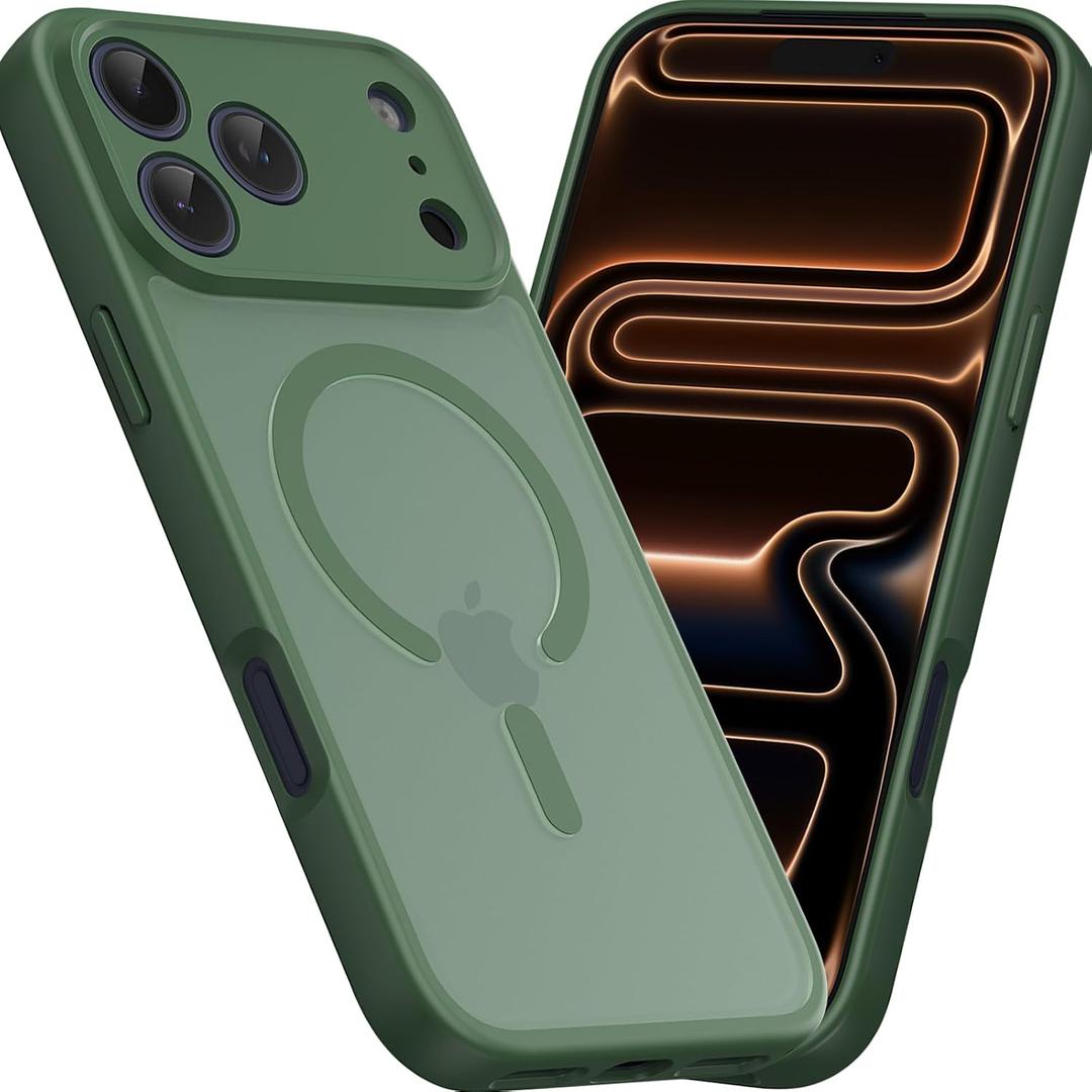 Magnetic for iPhone 17 Pro Case, Compatible with MagSafe, Shockproof for iPhone 17 Pro Case [15FT Military-Grade Drop Protection] Slim Translucent Matte Phone Case, Matte Green