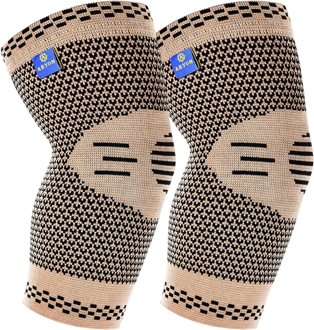 ABYON Medical Grade Elbow Compression Sleeve (2pack) Elbow Brace for Tendonitis and Tennis Elbow,Arthritis,Golf Elbow,Breathable and Supportive Elbow Brace Relief Elbow Pain for Men and Women (Large, Brown)