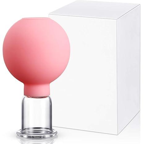 Nuanchu  Glass Face Cupping Set, Facial Cupping Cups Glass Silicone Cups Vacuum Suction for Face Skin Back Shoulder Muscle( 0.65 Inch Diameter,Pink)
