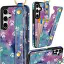 Petitian for Samsung Galaxy S25Plus/S24 Plus Case with Wallet - Women Girls Cute Girly Aesthetic Unique Design with Leather Credit Card Holder Cardholder Stand Wristband, Paw Purple