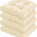 19x19 Outdoor Chair Cushions Set of 4, Tufted Wicker Patio Furniture Cushions, Thick Outdoor Seat Cushions for Lawn Chairs, Overstuffed and Water Resistant, Beige