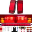 Boat Trailer LED Lights Kit - 8x3 Submersible IP68 Waterproof Tail Lights - DOT Approved 12V Stop/Turn/License Plate Lights - 29ft Wiring Harness, Full Replacement for Marine, Utility, RV