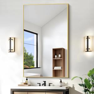 30x48 Inch Large Gold Wall Mounted Mirror,Aluminum Framed Decorative Rectangular Bathroom Mirror for Wall Over Sink,Vanity Mirror for Bedroom Living Room Bathroom,Functional Oversized Mirror (30"L x 48"W)