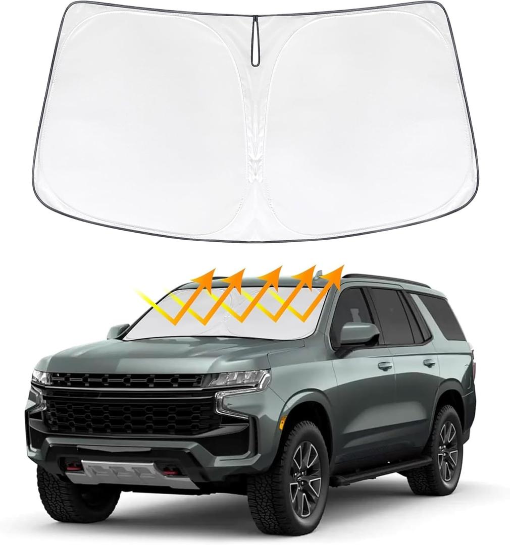 3 x Front Windshield Sun Shade Compatible with Chevrolet Tahoe 2021-2025 Custom Fit Update Foldable Window Sunshade Auto Heat Shield Protector Block UV Rays Keep Your Car Cooler