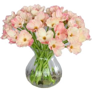 10 PCS High Quaulity Fresh Artificial Mini Real Touch PU/ latex Corn Poppies Decorative Silk fake artificial poppy flowers for Wedding holiday Bridal Bouquet Home Party Decor bridesmaid (Pink)