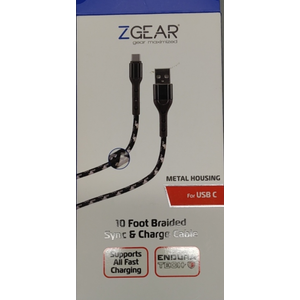 Zgear Metal Housing for USB C, 10ft Braided Sync & Charge Cable