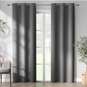 Blackout Curtain and Drapes Bedroom Curtains 42x63 inch Solid Grommet Curtains for Living Room, Grey, 2 Pcs
