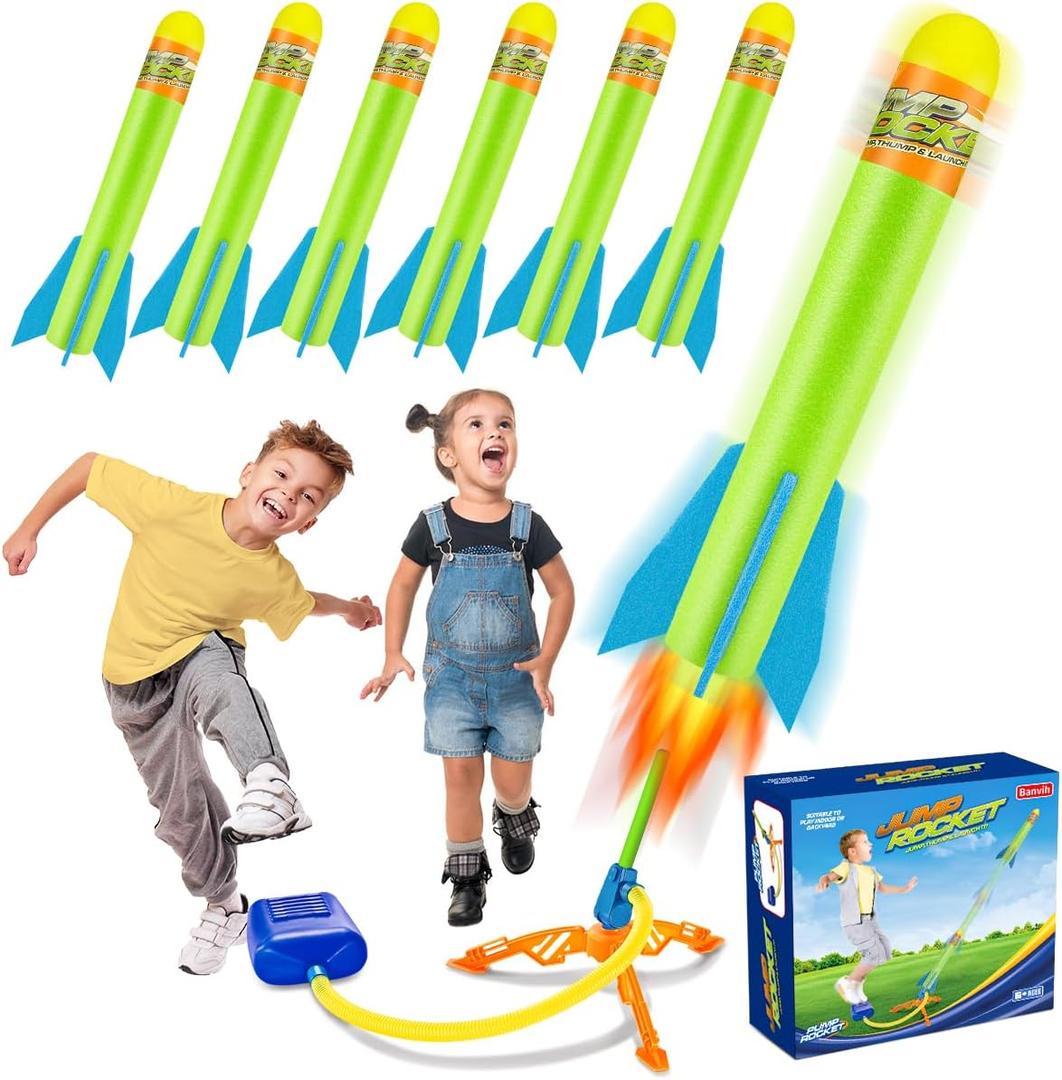 Banvih Toys Rocket Launcher for Kids, Kids Toys for Ages 3 4 5 6 7 8+ Years Old, Outdoor Toys Games, Toddler Boys Birthday Gifts, 6 Foam Air Rockets, Launch up to 120+ft