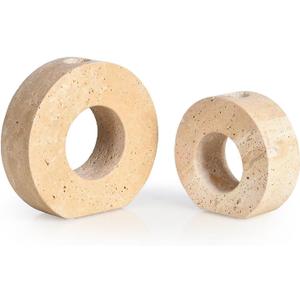 Real Natural Marble Candle Holders Set of 2, Beige Travertine Stone Candlestick Holders fit 0.75 Inch Taper Candle, Candle Stand Decor for Home, Dinner, Party, Wedding