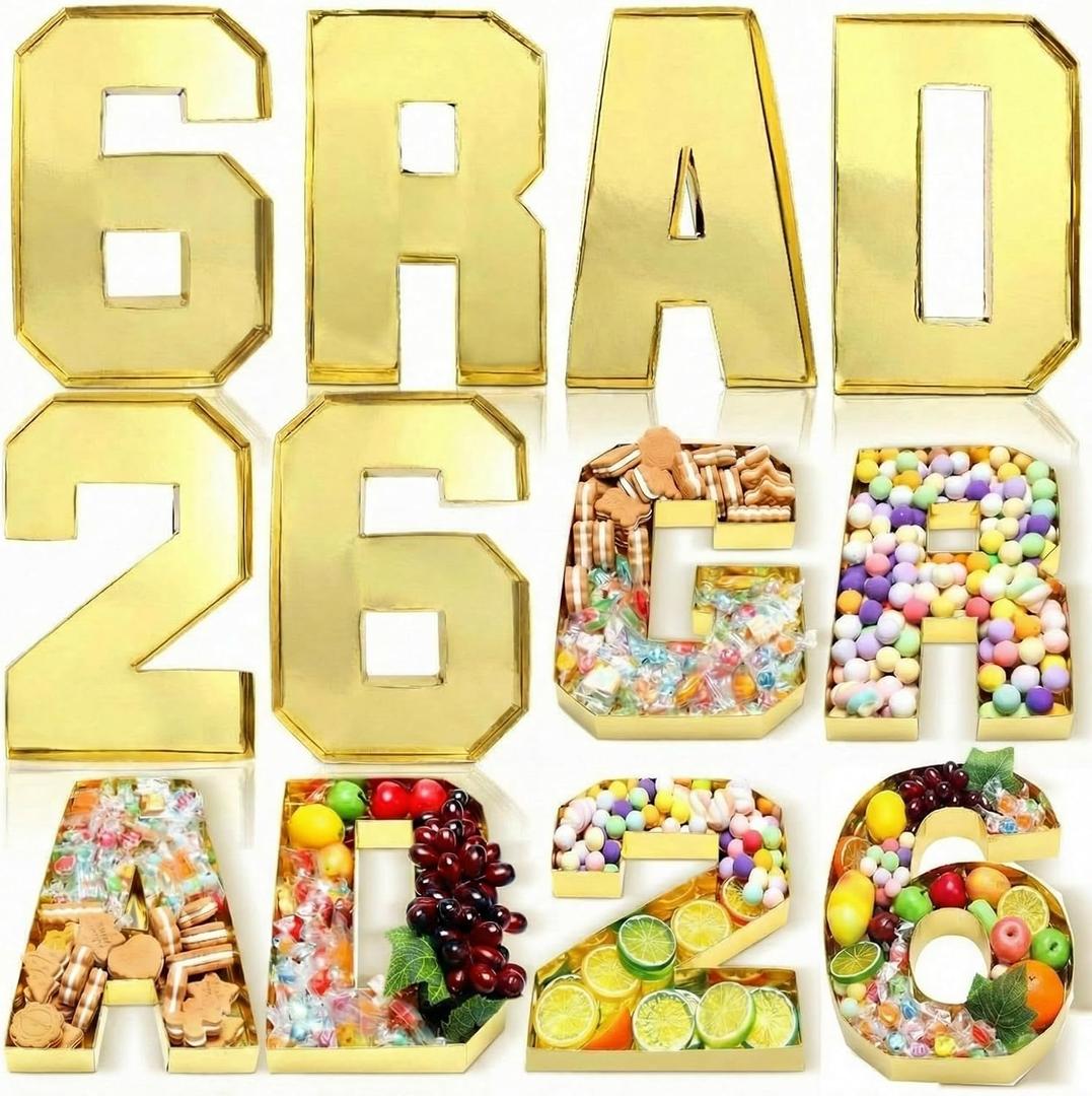 Mooliwe 6 Pcs Grad 2026 Charcuterie Numbers Fillable Gold Graduation Party Decoration Class of 2026 Charcuterie Cardboard Letters Number Gift Boxes for Congrats Grad Party Supplies College Celebration