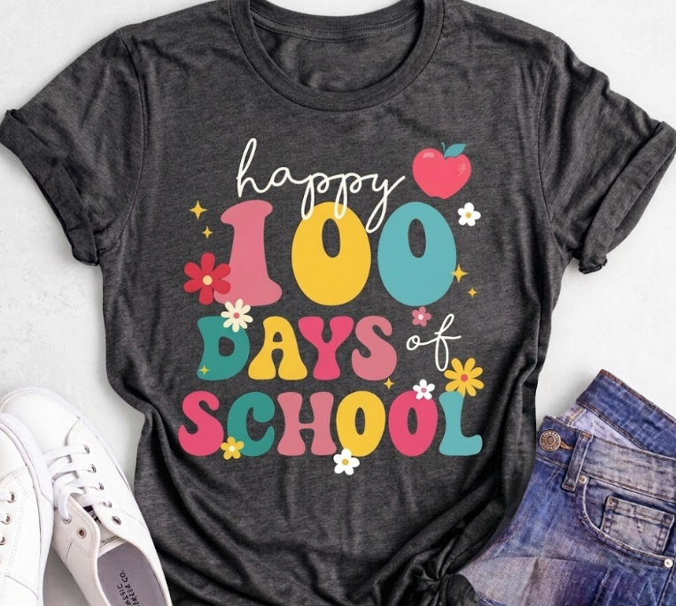 100 Days To School T-Shirt, Gray Small