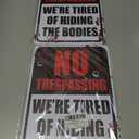 2 x Halloween Decorations Metal Tin Sign for Outdoor Yard, Garage Wall, Rustic Vintage No Trespassing We're Tired of Hiding The Bodies, 7.8x11.8in