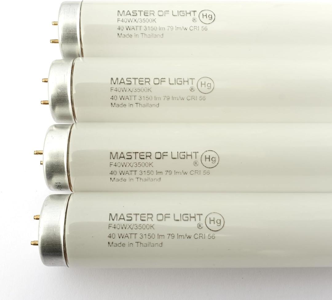 F40/WX (4 Pack) 4ft Tube Light Bulb 40 Watt T12 40W Neutral White F40T12 3500K 1.5" Diameter Replaces F40N/ECO F40/D35/ECO F40T12/735/ECO F40SP35/ECO F40SPX35/ECO F40WX F40T12/NX/ALTO (4)