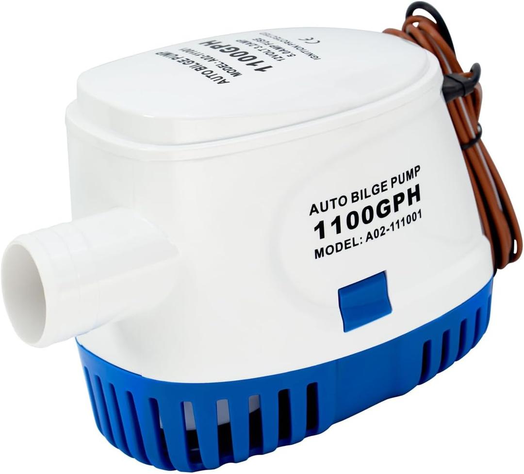 Sanuke 1100GPH Automatic Bilge Pumps, 12V Marine Bilge Water Pump with Float Switch, 1-1/8" Outlet, Electric Motor Submersible Bilge Pump for Boats, Ponds, Pools, Caravan RV