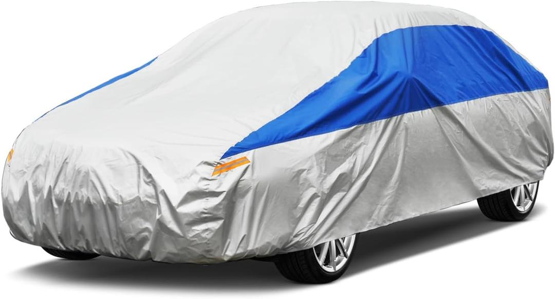 GUNHYI Car Cover Waterproof All Weather for Automobiles, Outdoor Full Car Cover Snowproof Windproof UV Protection, Universal Fit for Sedan. (Fit Sedan Length 175-185 inch, Silver)