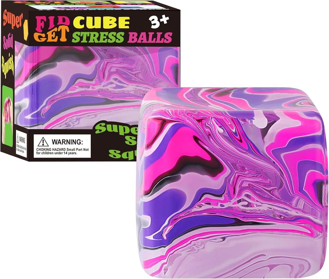 Fidget Toys Squishy Stress Cube, Stress Balls for Kids Adults Squishies Stress Relief, Ice Squishy Cube Sugar Balls, Sensory Toys for Kids with Autism, Fidgets for Classroom Prize Toys (Pink)
