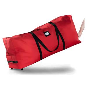 ZOBER 600D Oxford Fabric Rolling Christmas Tree Storage Bag - Fits 7.5 Ft Artificial Trees - Waterproof Christmas Tree Bag For Storage Box For Xmas, Durable Handles and Wheels - Card Slot - Red