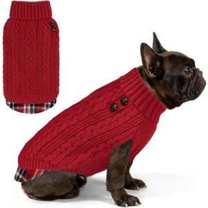 KYEESE Dog Sweater Soft Pullover Dog Sweaters for Small Dogs Girl Warm Turtleneck Small Dogs Sweater Stretchy Knitwear Cat Clothes with Gingham Patchwork Comfy Pet Coat for Fall Winter Cold Weather (Large13-19lbs, 2# Red)