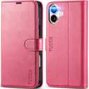 TUCCH Wallet Case for iPhone 16 Plus, Flip Wallet PU Leather Magnetic Protective Cover with [RFID Blocking] [4 Card Slots] Stand [TPU Interior Case] Compatible with iPhone 16 Plus, Hot Pink