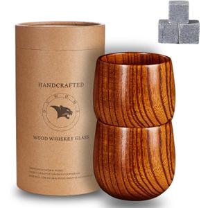 The Original Wooden Bourbon Drinking Glass 2PCS, Wooden Old Fashioned Whiskey Glass, Charred Old Fashioned Glass Bourbon Whiskey Gifts for Men, Dad, or Brother, Father's Day