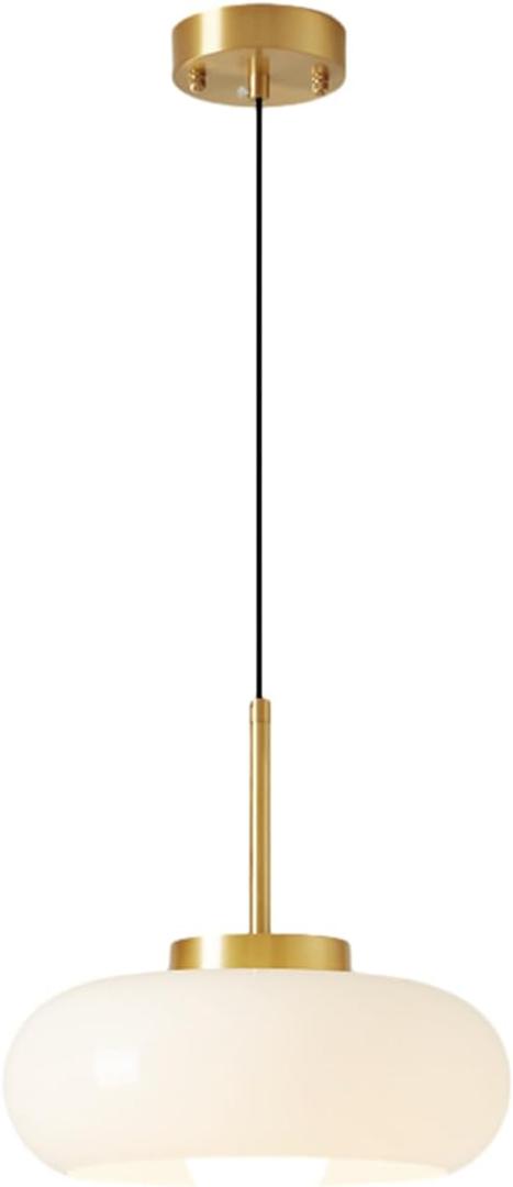 Brikey 11 inch White Glass Pendant Light,Gold Socket with White Glass Pendant Lamp LED Hanging Lamp for Island (White)