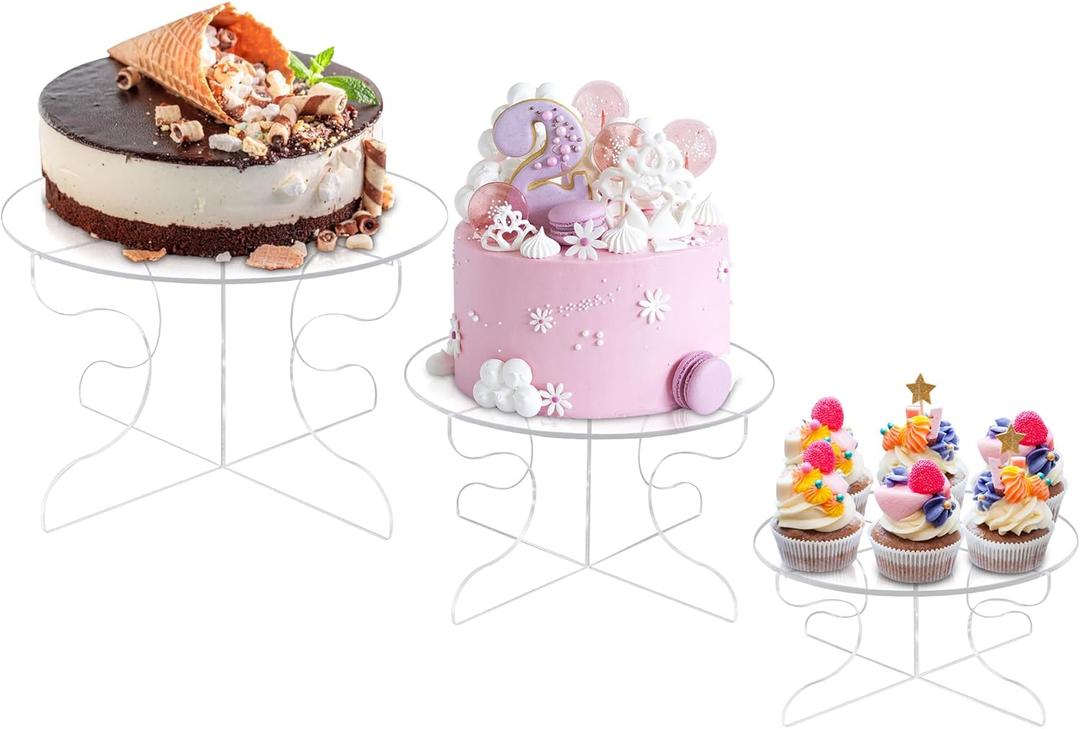 Cake Stand, 3 Sets Clear Cake Stands for Party, Cake Holder for 6/8/10/12 Inch Cakes, Round Cake Pedestal StandAcrylic Serving Plate Tray for Cupcakes, DessertsFoodPastry