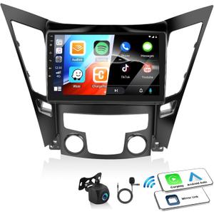 2+64G Android Car Stereo for Hyundai Sonata 2010-2015 with Apple Carplay Android Auto Mirror Link 9 inch Head Unit Touchscreen Radio FM RDS HiFi Bluetooth WiFi GPS + AHD Backup Camera & MIC