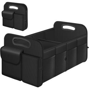 Trunk Organizer, Collapsible Waterproof car Trunk Organizer for SUVs & Sedans, Car Storage Organizers with Reinforced Handles, Car Accessories for Women and Men, 2 Compartments, 52L, Black