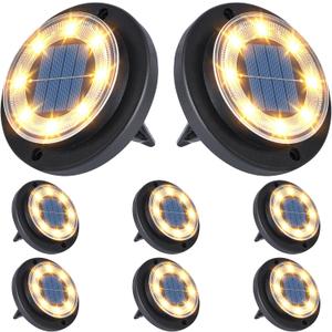 Flacchi Solar Ground Lights - Solar Powered Lights Outdoor Solar Disk Light Waterproof Landscape Light for Patio Yard Pathway Walkway Driveway (Warm White, 8 Pack)