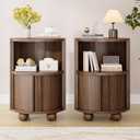 Decofy Modern Round Nightstands Set of 2 with Sliding Doors and 2 Storage Shelves, Modern Bedside End Table, Suitable for Bedroom (Walnut), 2 PACK