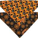 Realeaf Halloween Dog Bandanas 2 Pack, Pumpkin and Spider Web Bibs, Triangle Reversible Fall Pet Scarf, Premium Durable Fabric, Adjustable Fit (X-Large)