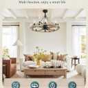 Wagon Wheel Rustic Chandelier Ceiling Fan with Light, 36 inch Farmhouse Caged Ceiling Fans, Dual Finish Blades, Wood Bladeless Fandelier Fan Lights Ceiling Fixtures for Bedroom Kitchen