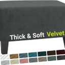 MAXIJIN Velvet Ottoman Slipcover Small Stretch Square Rectangle Footstool Slipcover Folding Storage Ottoman Covers for Living Room with Elastic Bottom (Ottoman Small, Gray) (Grey)